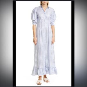 Mille Resort and Travel 100% Linen Button Down Maxi Dress Elbow Sleeves‎ M, NWT